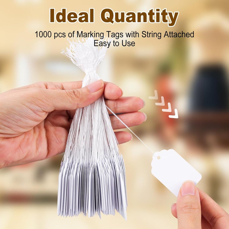 Actmuen 1000 PCS Price Tags with String, 1.77 x 1.1 inches Hang Tag with Strings Attached,for Yard/Garage Sale‘s Name Labels for Bags Clothes Jewelry,Price Labels for Retail - Image 2